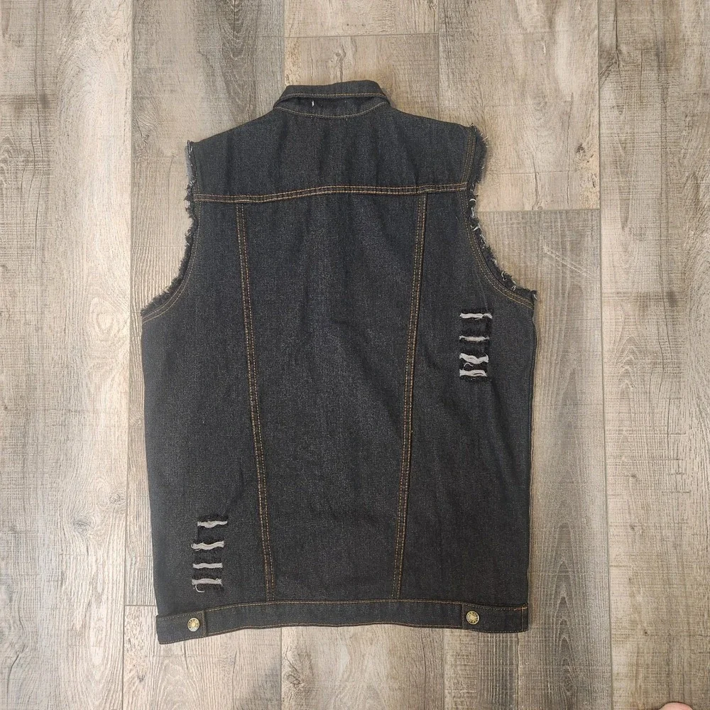 Nasky Denim Vest Mens XL Black Excellent Distressed Sleeveless Trucker Jacket